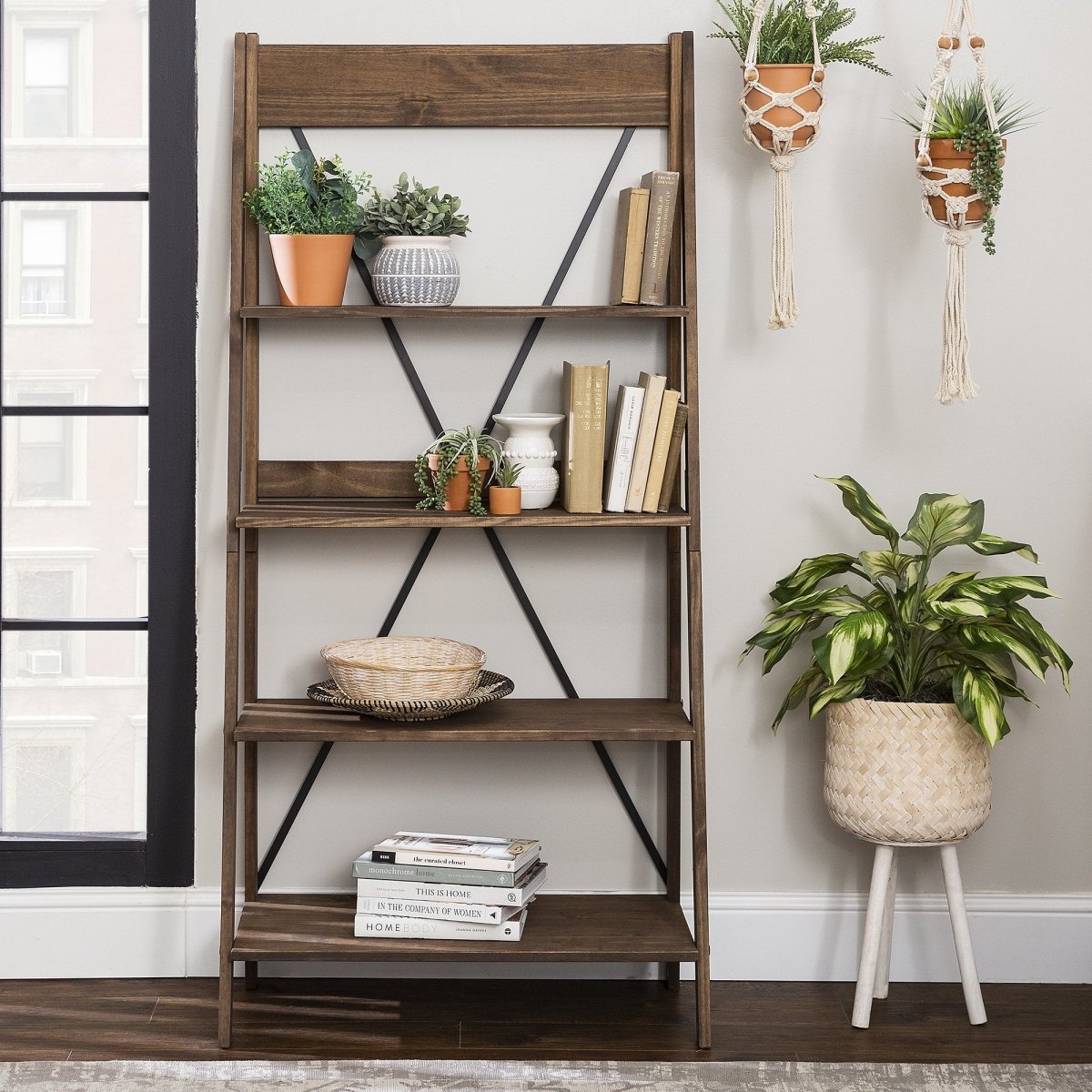 Walker Edison Frankie Solid Wood Bookshelf, Brown