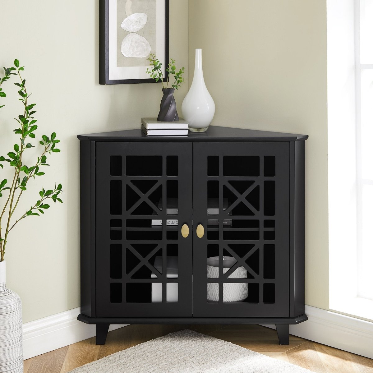 Walker Edison Gwen Fretwork Corner Accent Cabinet