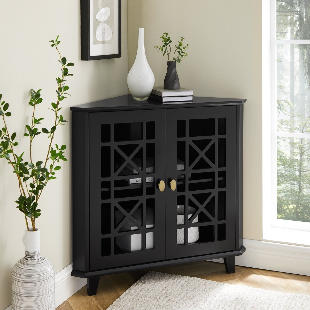 Walker Edison Gwen Fretwork Corner Accent Cabinet