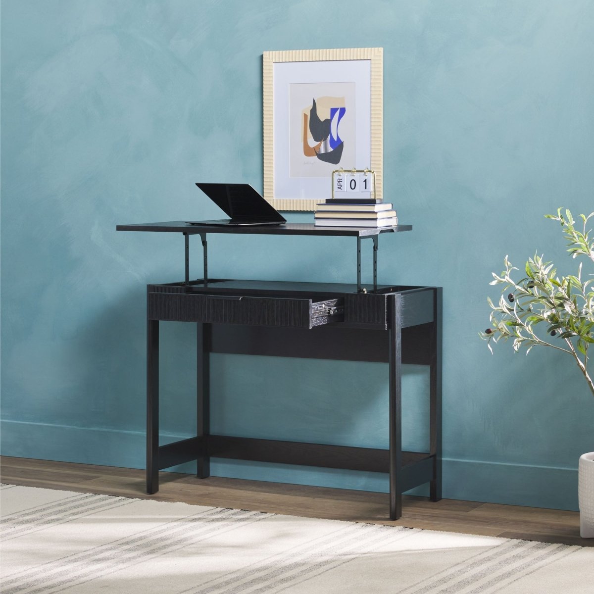 Walker Edison Holmes Lift Top Standing Desk 38" - Reeded MDF Scandinavian