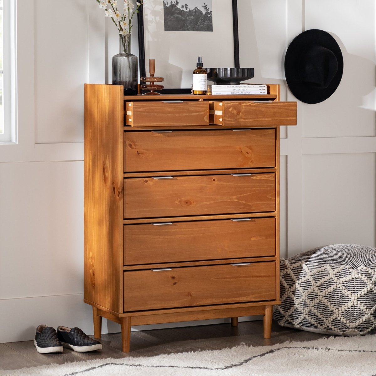 lee mid century modern wood dresser Lee Mid-Century Modern Wood Dresser 6-Drawer Wide Dresser / Caramel