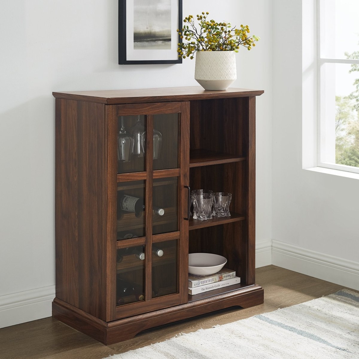 Walker Edison Lennon Sliding Glass Door Bar Cabinet
