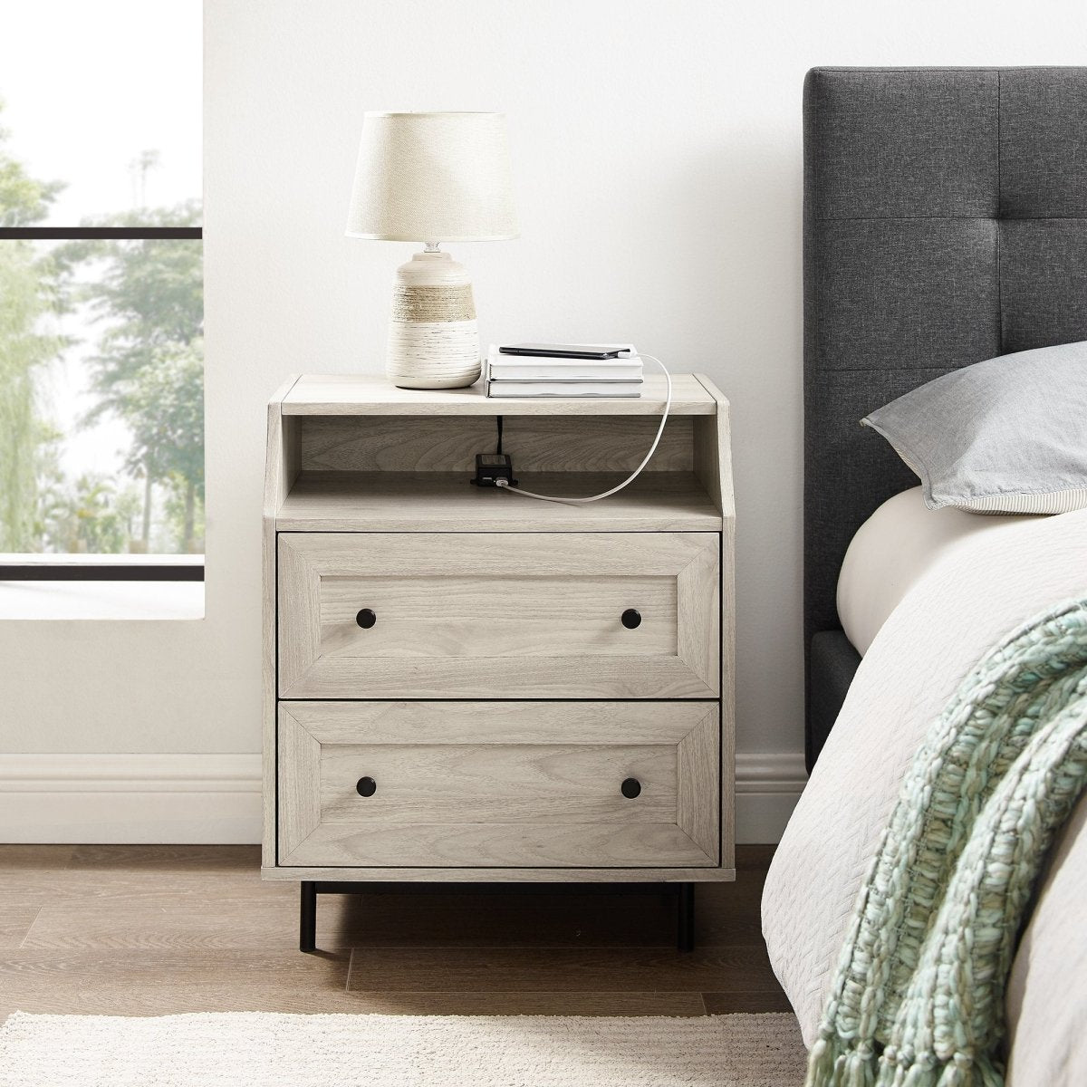 Walker Edison Lisa 2 Drawer Nightstand with USB