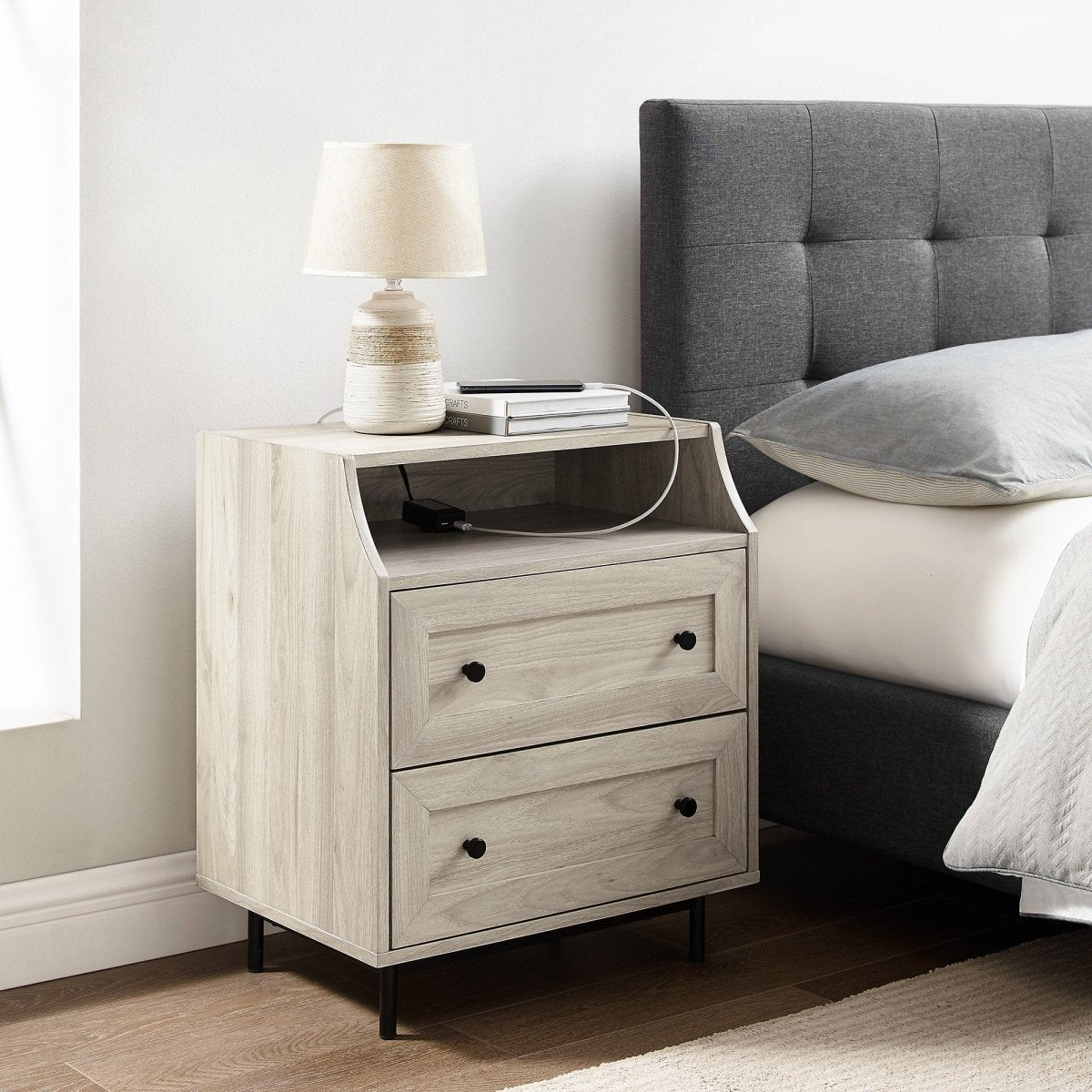 Walker Edison Lisa 2 Drawer Nightstand with USB
