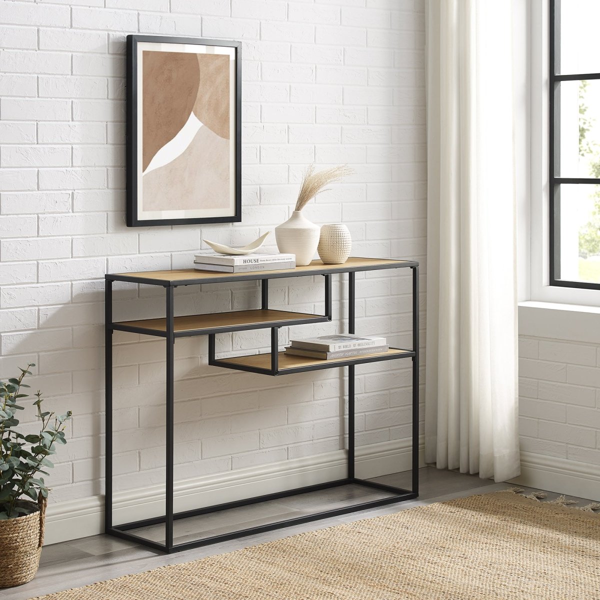Walker Edison Maya 42" Metal and Wood Tiered Shelf Entry Table