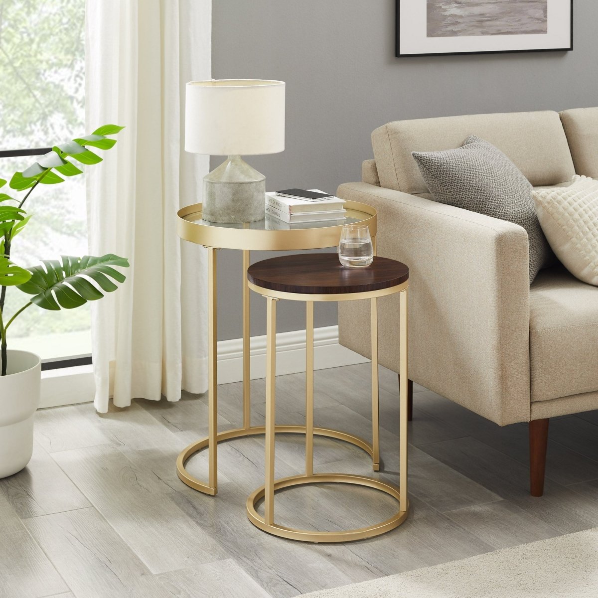 Walker Edison Metal and Glass Nesting Side Tables