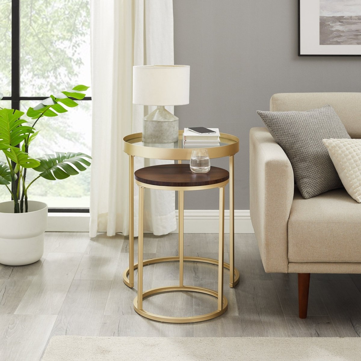 Walker Edison Metal and Glass Nesting Side Tables