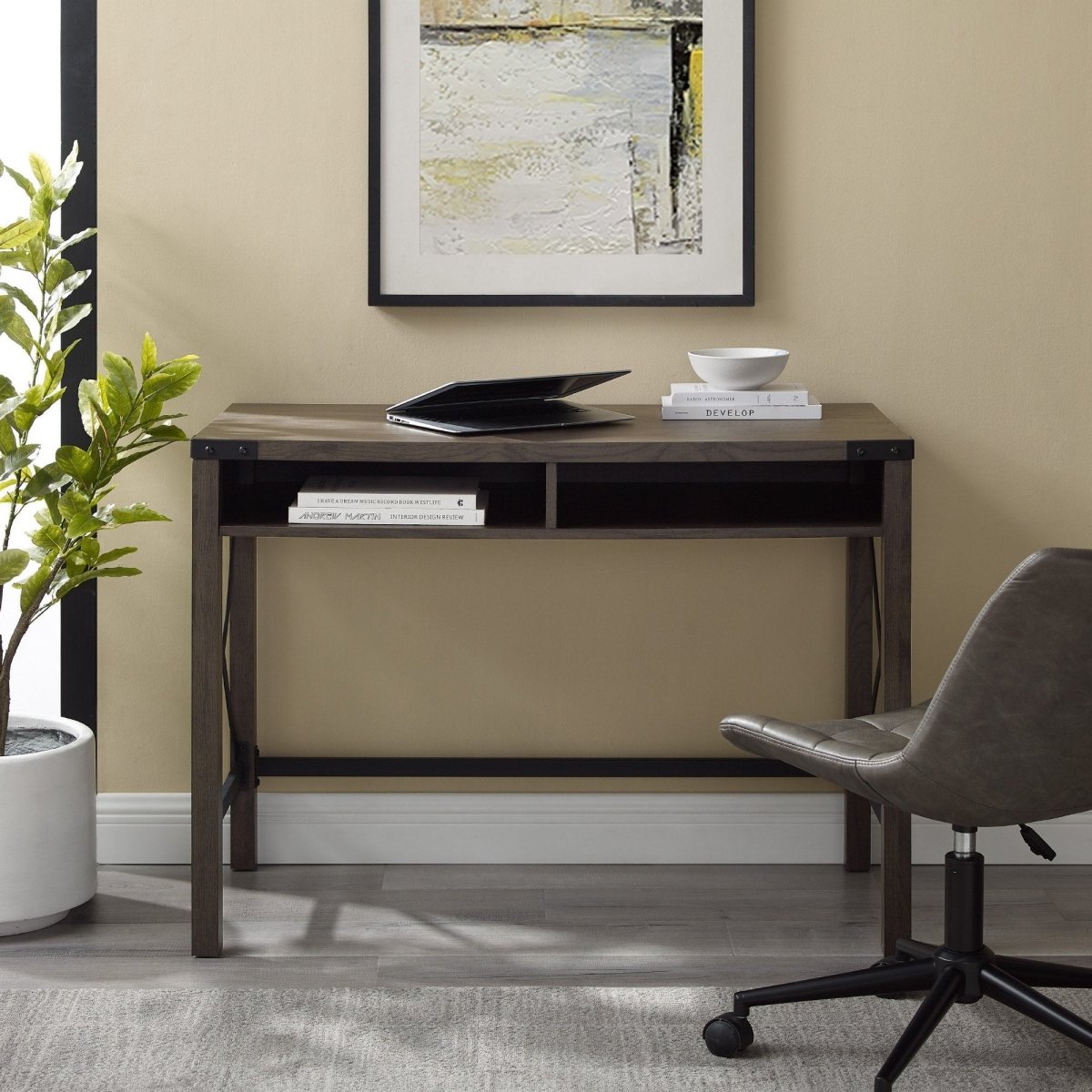 Walker Edison Metal X Desk, Sable
