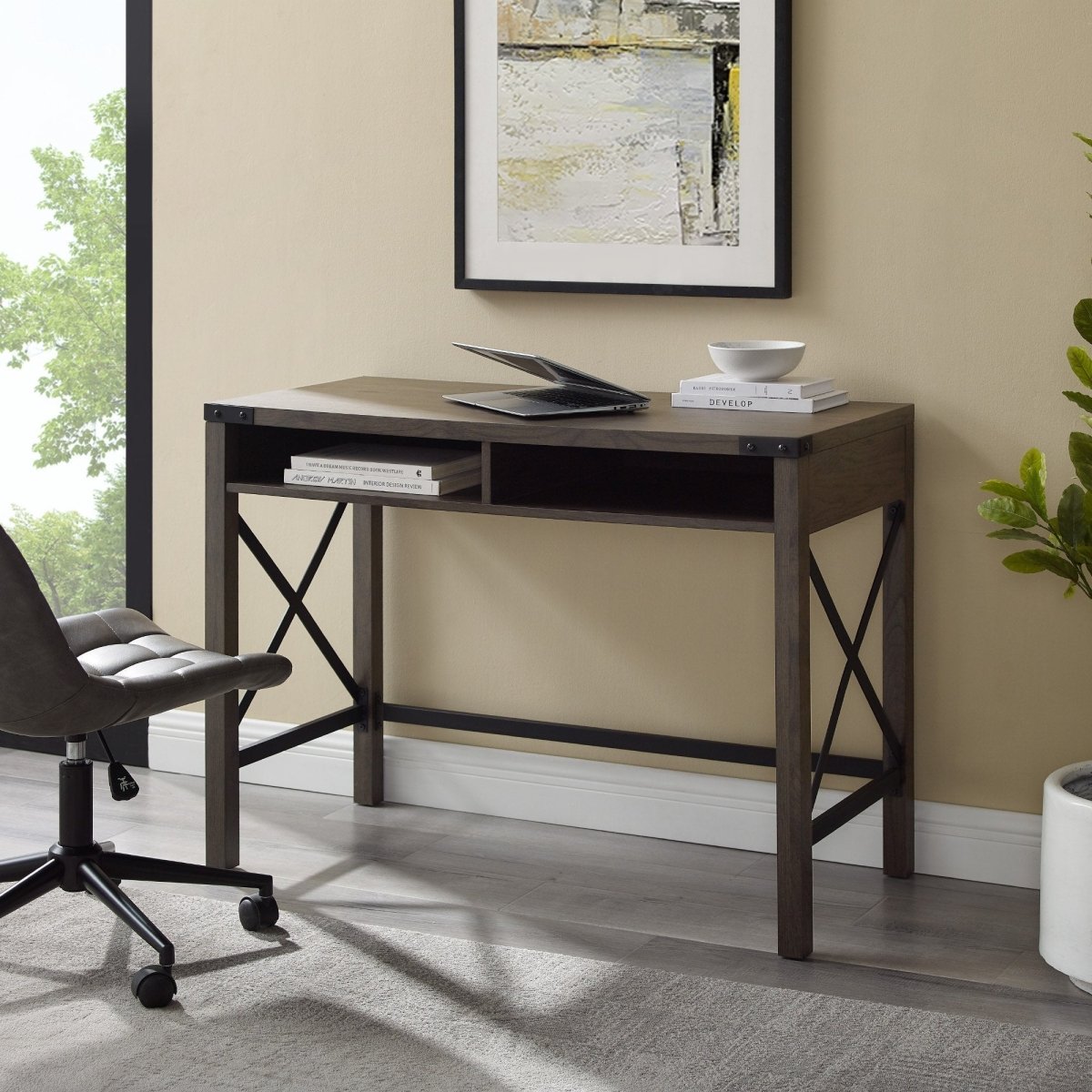 Walker Edison Metal X Desk, Sable