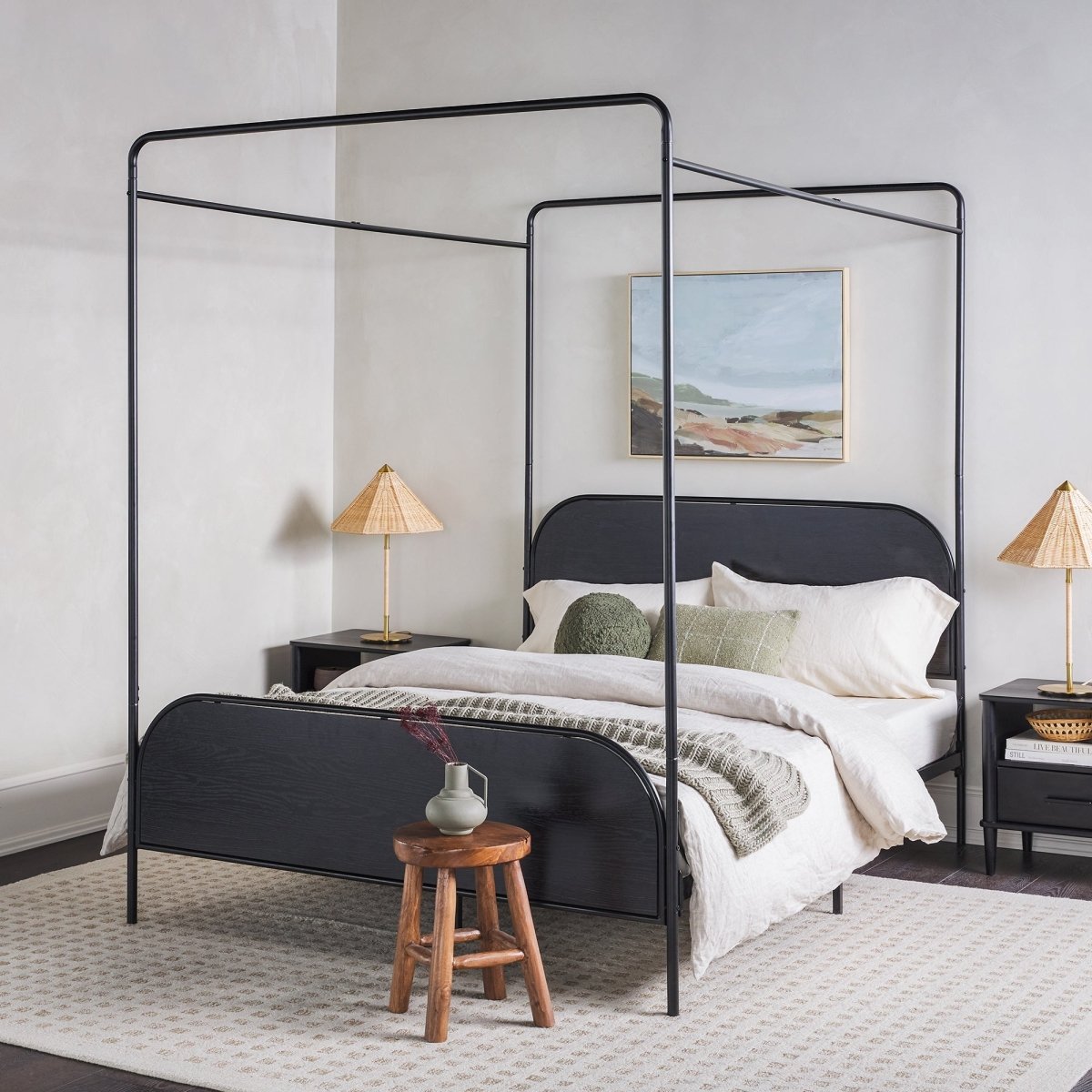 Walker Edison Metro Modern Metal and Wood Canopy Queen Bedframe