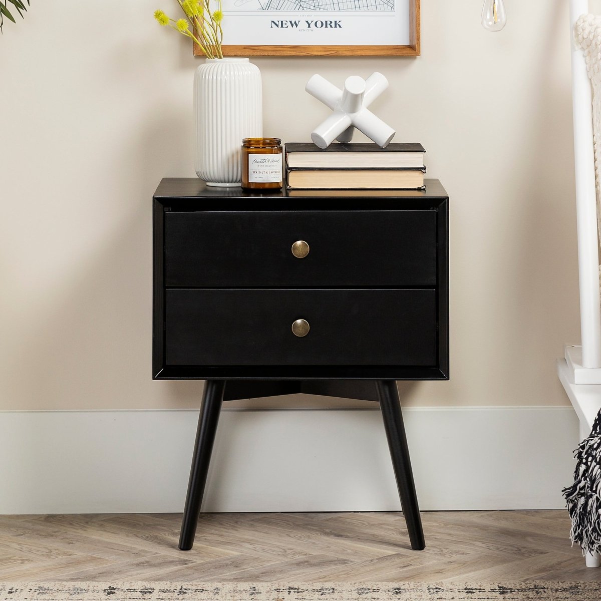 Walker Edison Mid - Century Solid Wood Nightstand Collection (1 or 2 Drawer)