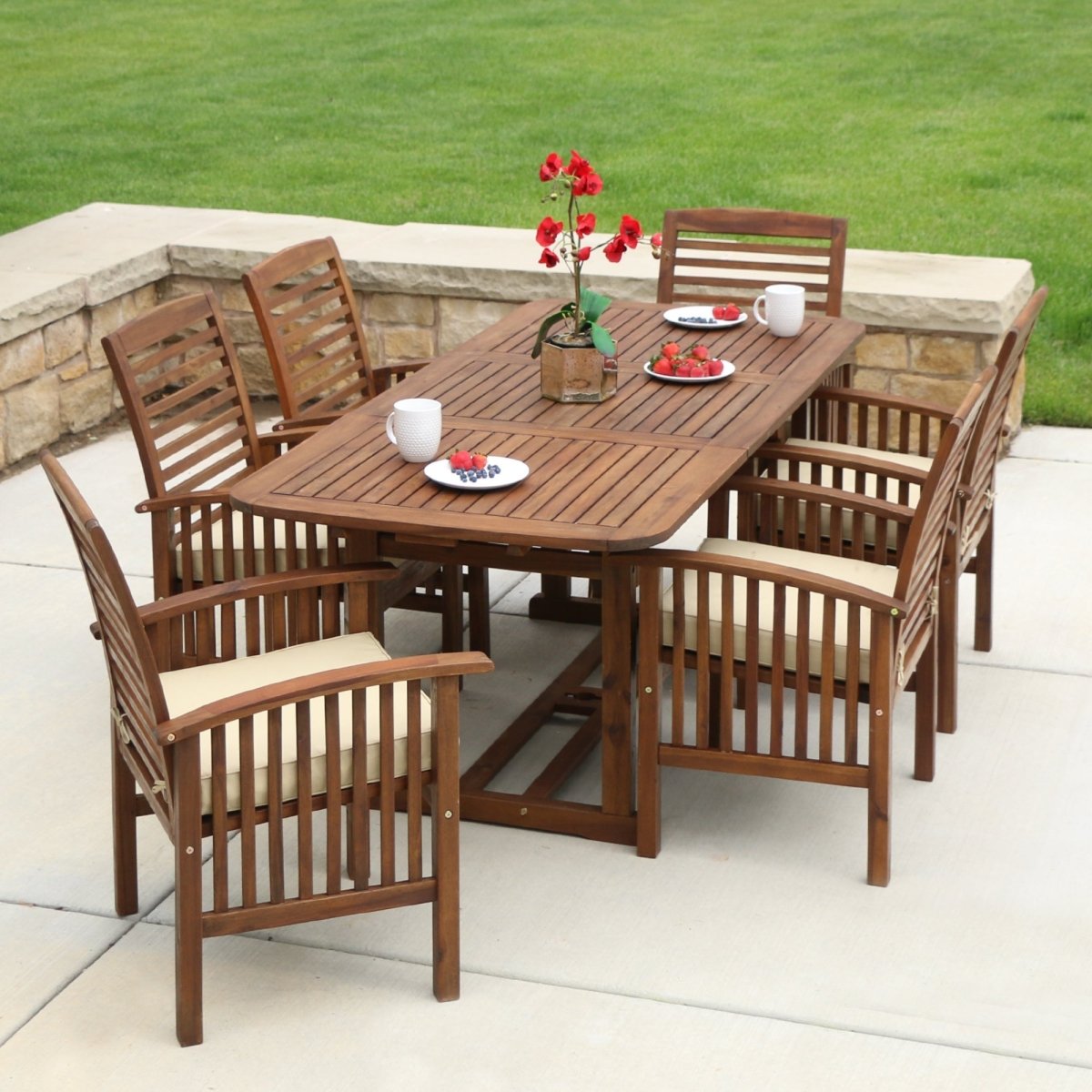 Walker Edison Midland 7 - Piece Outdoor Patio Dining Set with Cushions