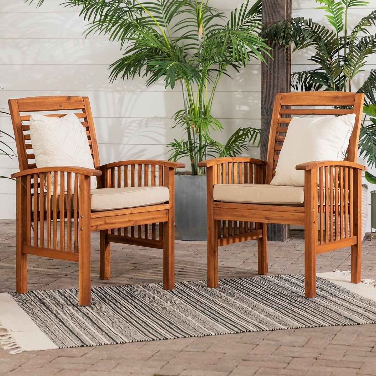 Walker Edison Midland Outdoor Patio Chairs with Cushions, Set of 2