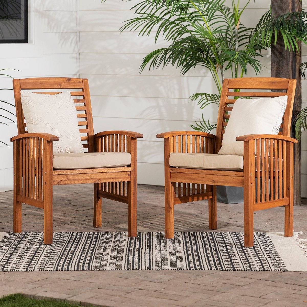 Walker Edison Midland Outdoor Patio Chairs with Cushions, Set of 2