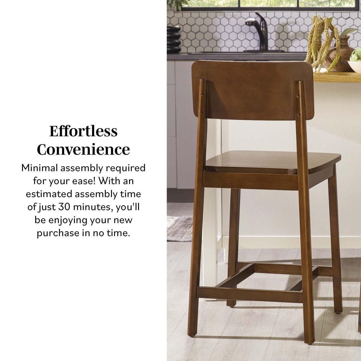 Walker Edison Minimalist Solid Wood Counter Stool, Set of 2