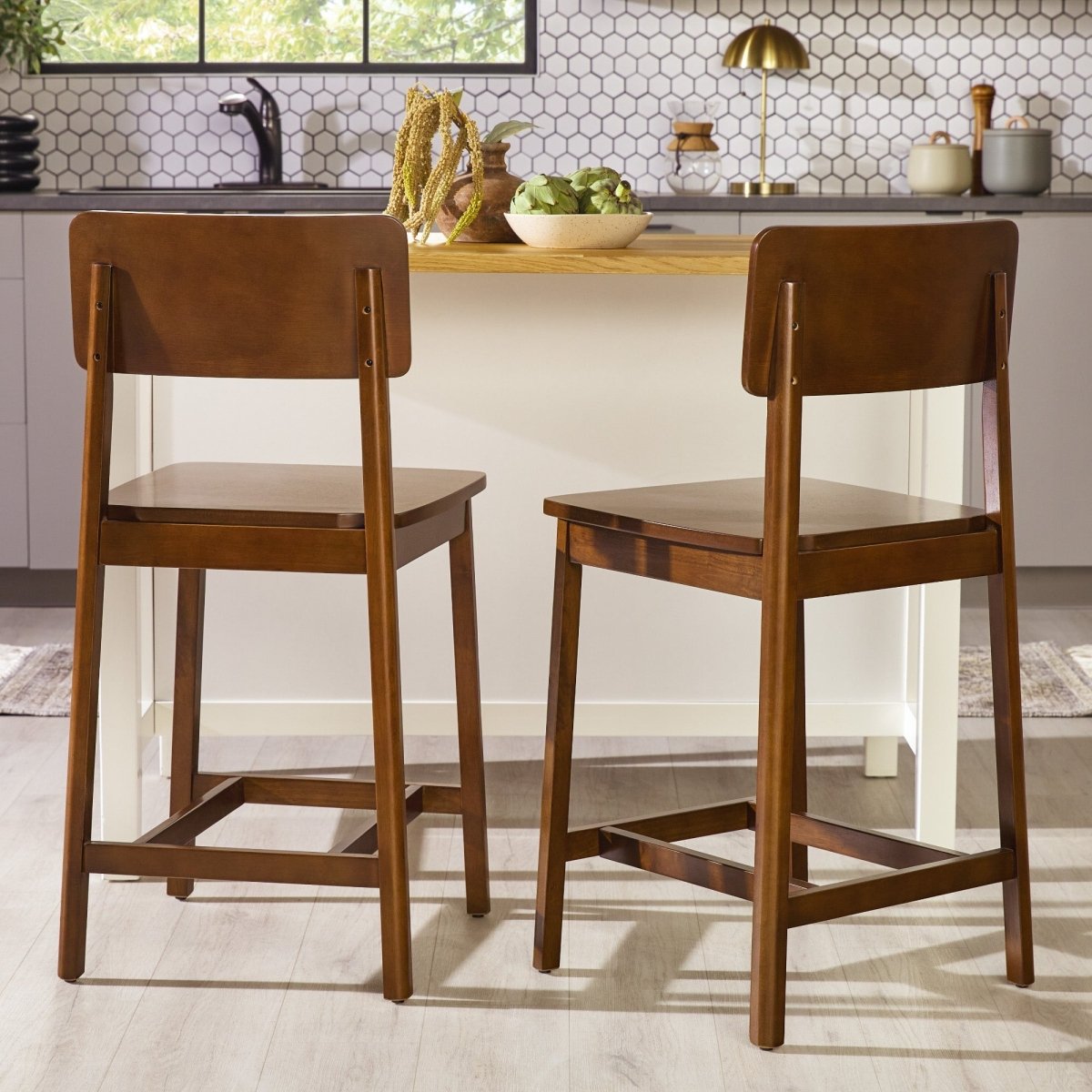 Walker Edison Minimalist Solid Wood Counter Stool, Set of 2