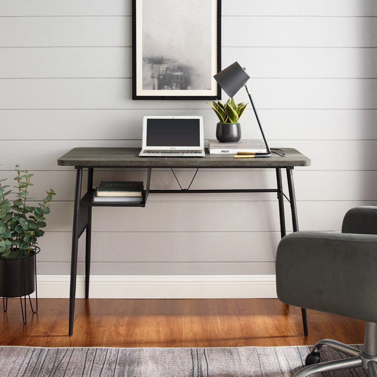 Walker Edison Mira Industrial Writing Desk - 44" Black Metal Frame w/ Storage