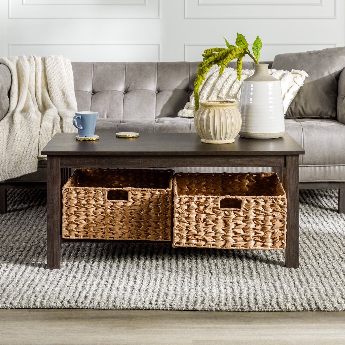 Walker Edison Mission Storage Coffee Table with Baskets