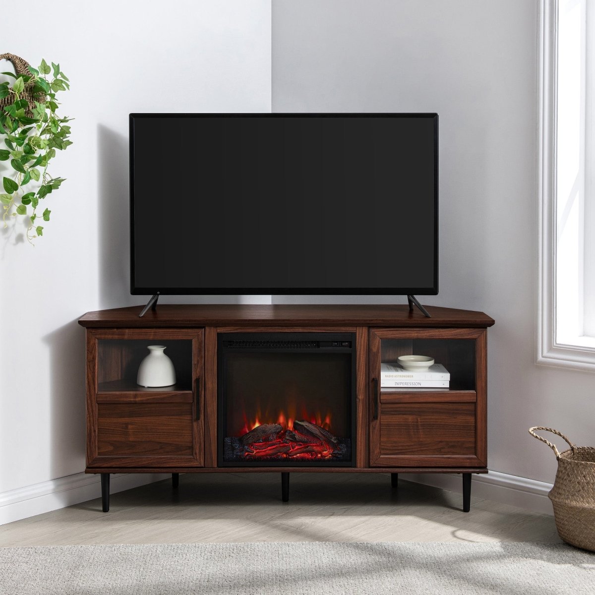 Walker Edison Modern Angled - Side Fireplace Corner TV Stand for TVs up to 60”
