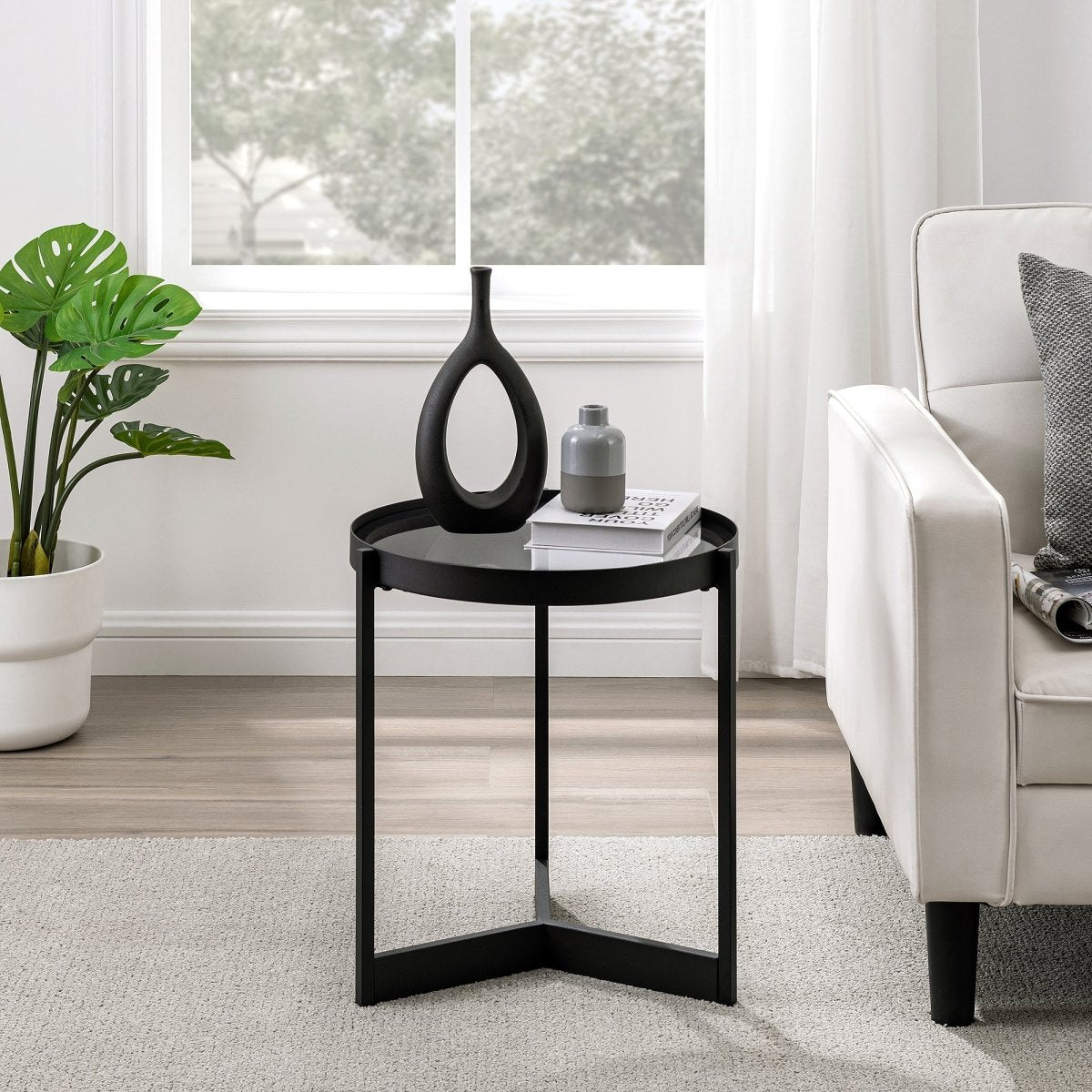 Walker Edison Modern Glass and Metal Round Side Table