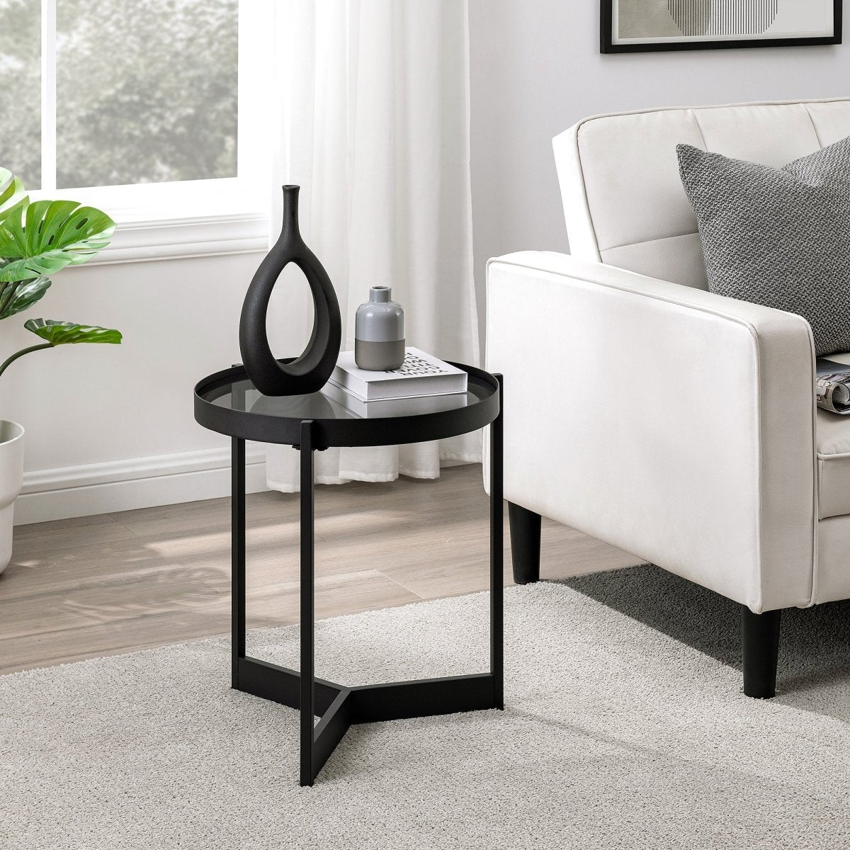 Walker Edison Modern Glass and Metal Round Side Table