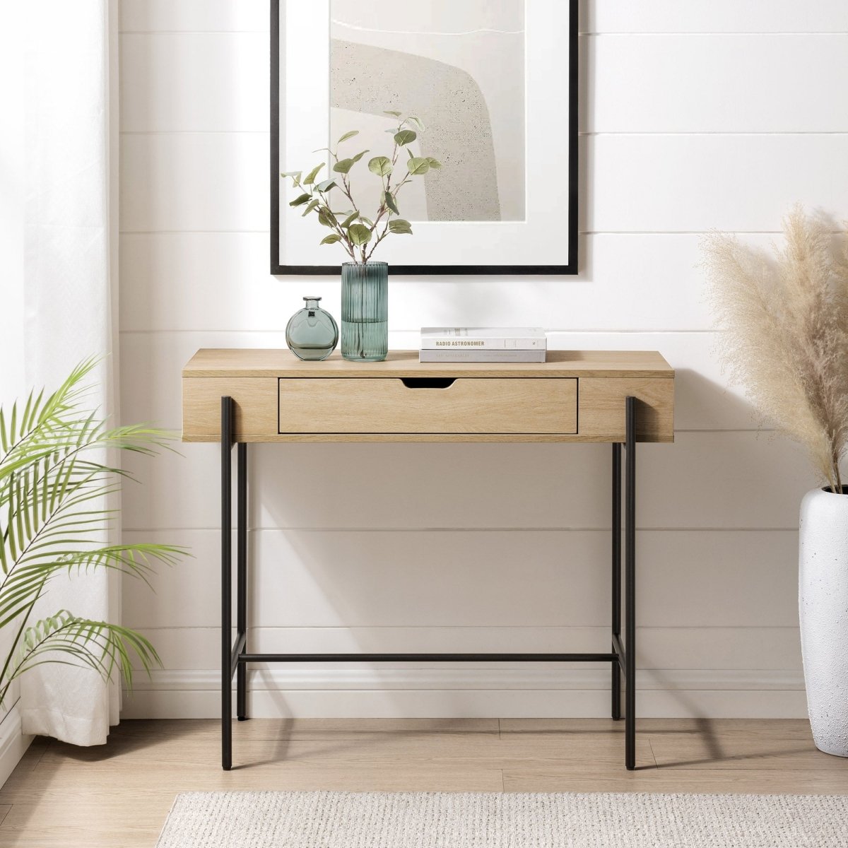 Walker Edison Modern Minimalist Metal and Wood 1 - Drawer Entry Table