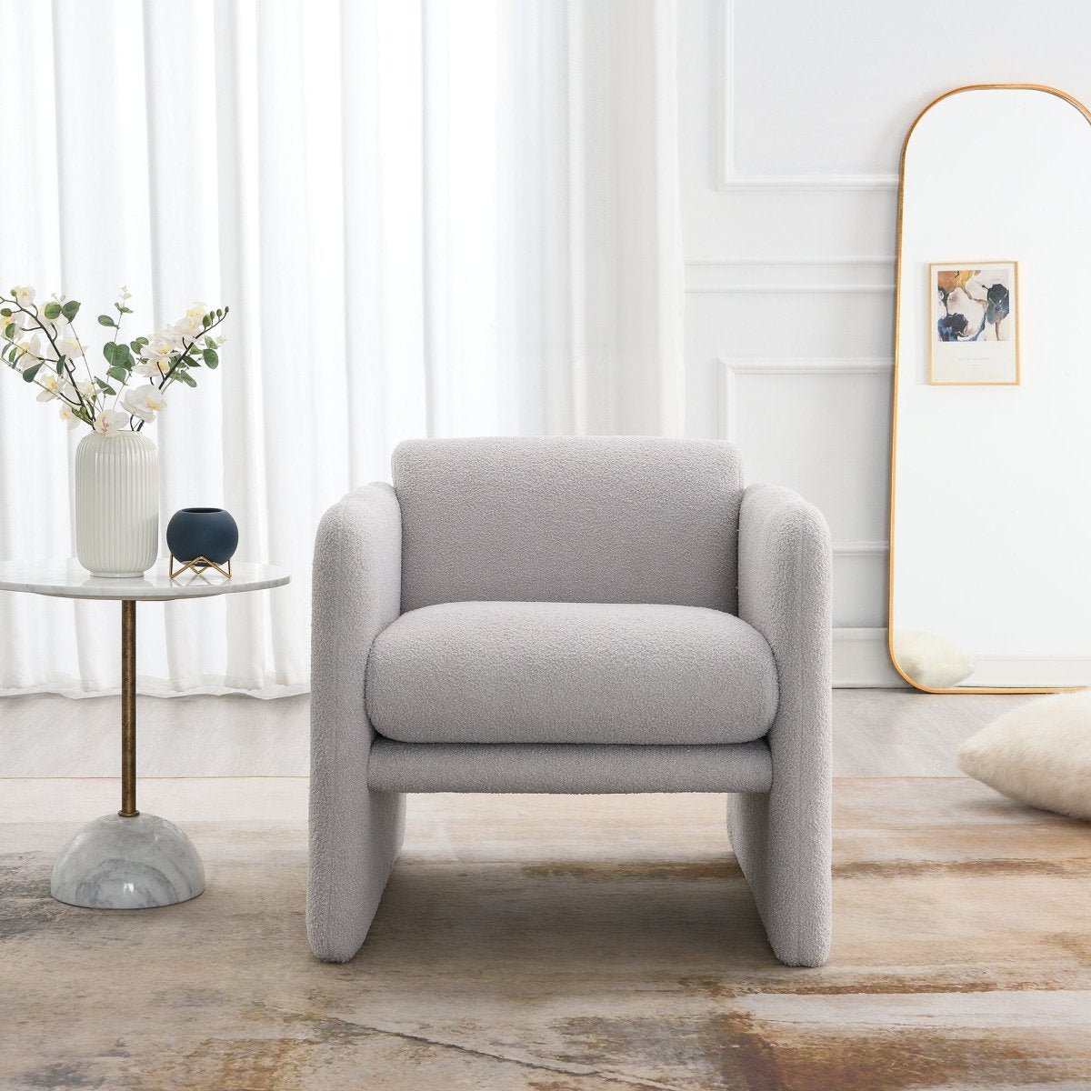 Walker Edison Modern Teddy Cloud Arm Chair, Light Gray