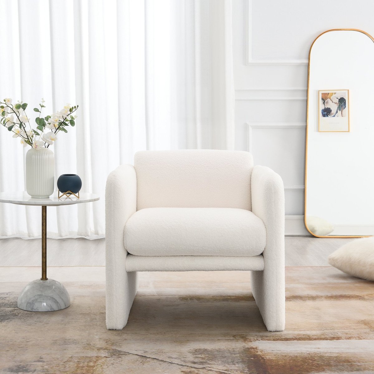 Walker Edison Modern Teddy Cloud Arm Chair, White