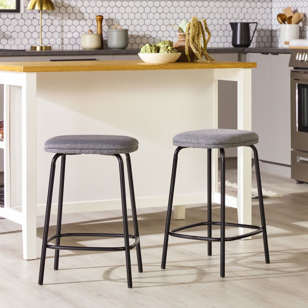 Walker Edison Mutt Simple Counter Stool with Upholstered Seat, Set of 2