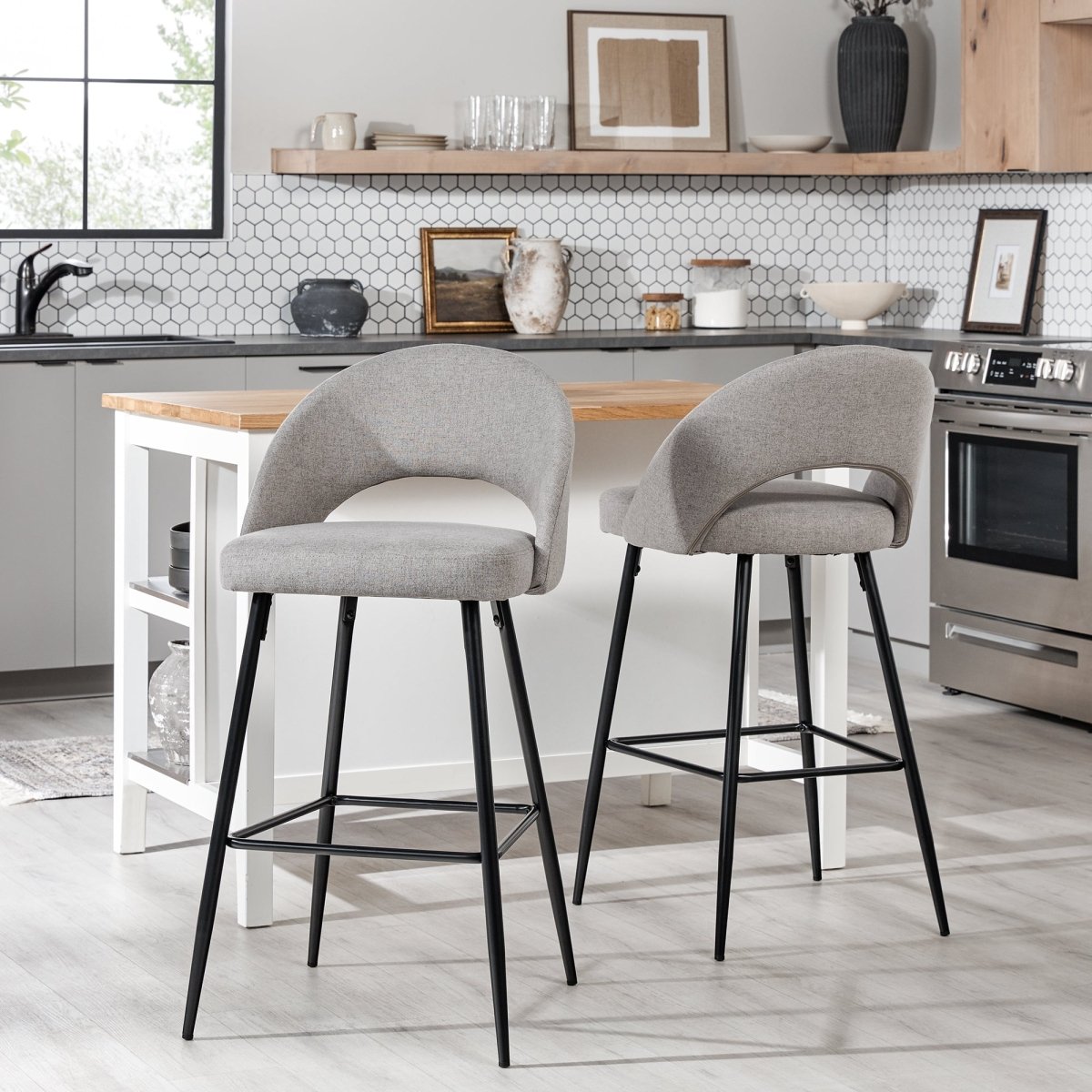Walker Edison O Modern 2 - Piece Minimalist Upholstered Bar Stool Set