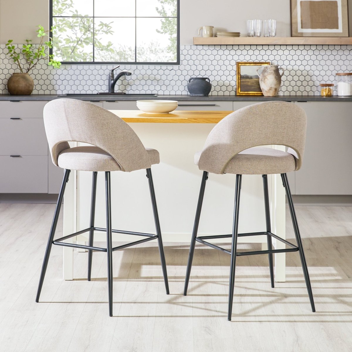 Walker Edison O Modern 2 - Piece Minimalist Upholstered Bar Stool Set