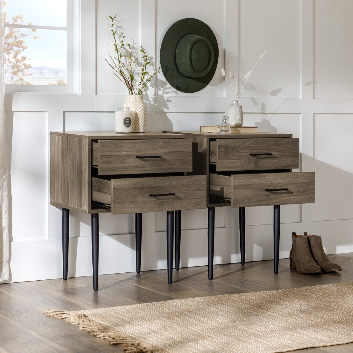 Walker Edison Olivia Two - Drawer Nightstand / Side Table, Set of 2