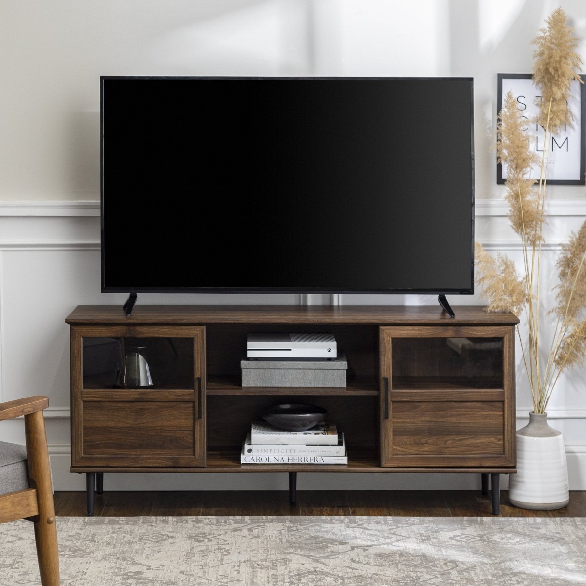 Walker Edison Owen Glass and Wood TV Console