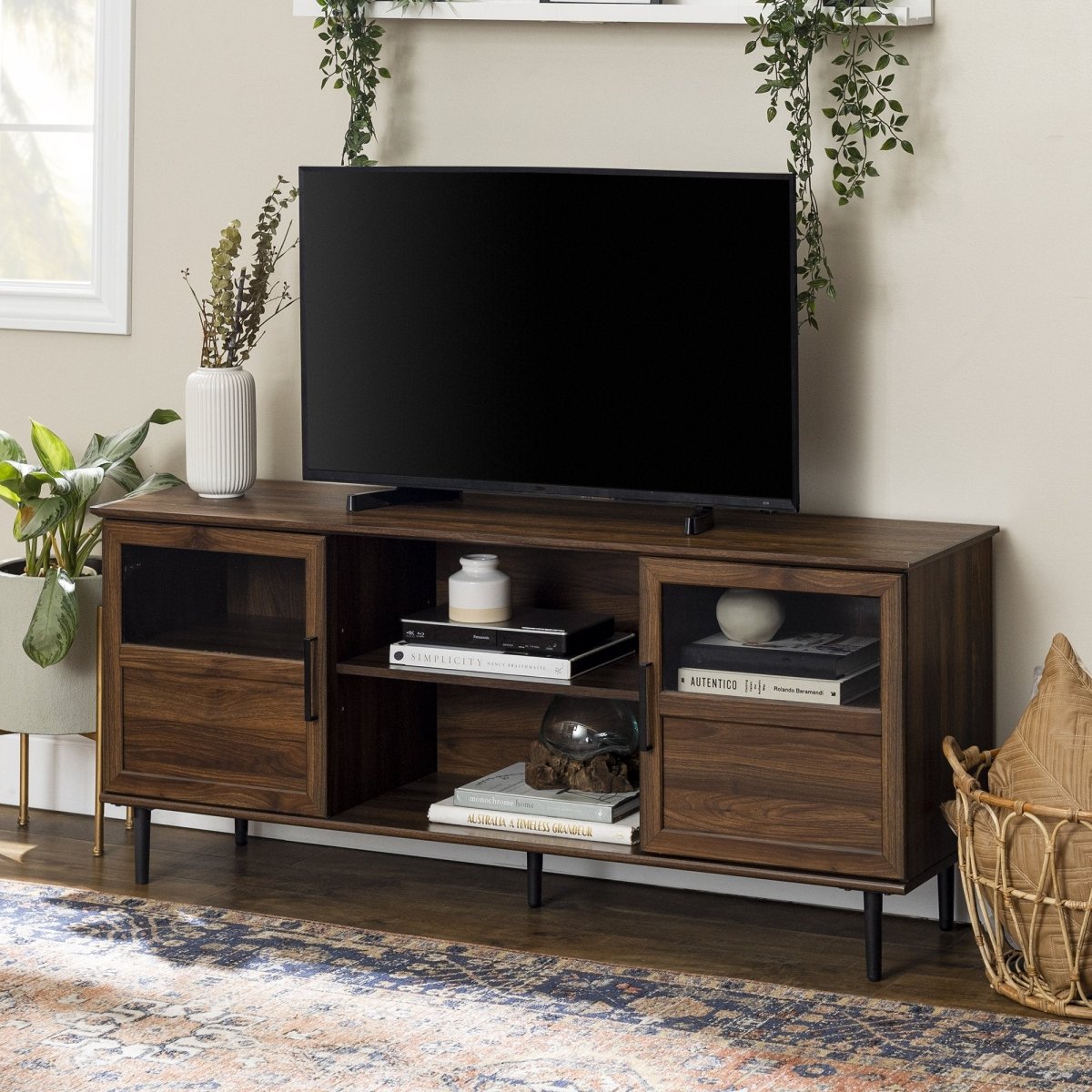 Walker Edison Owen Glass and Wood TV Console