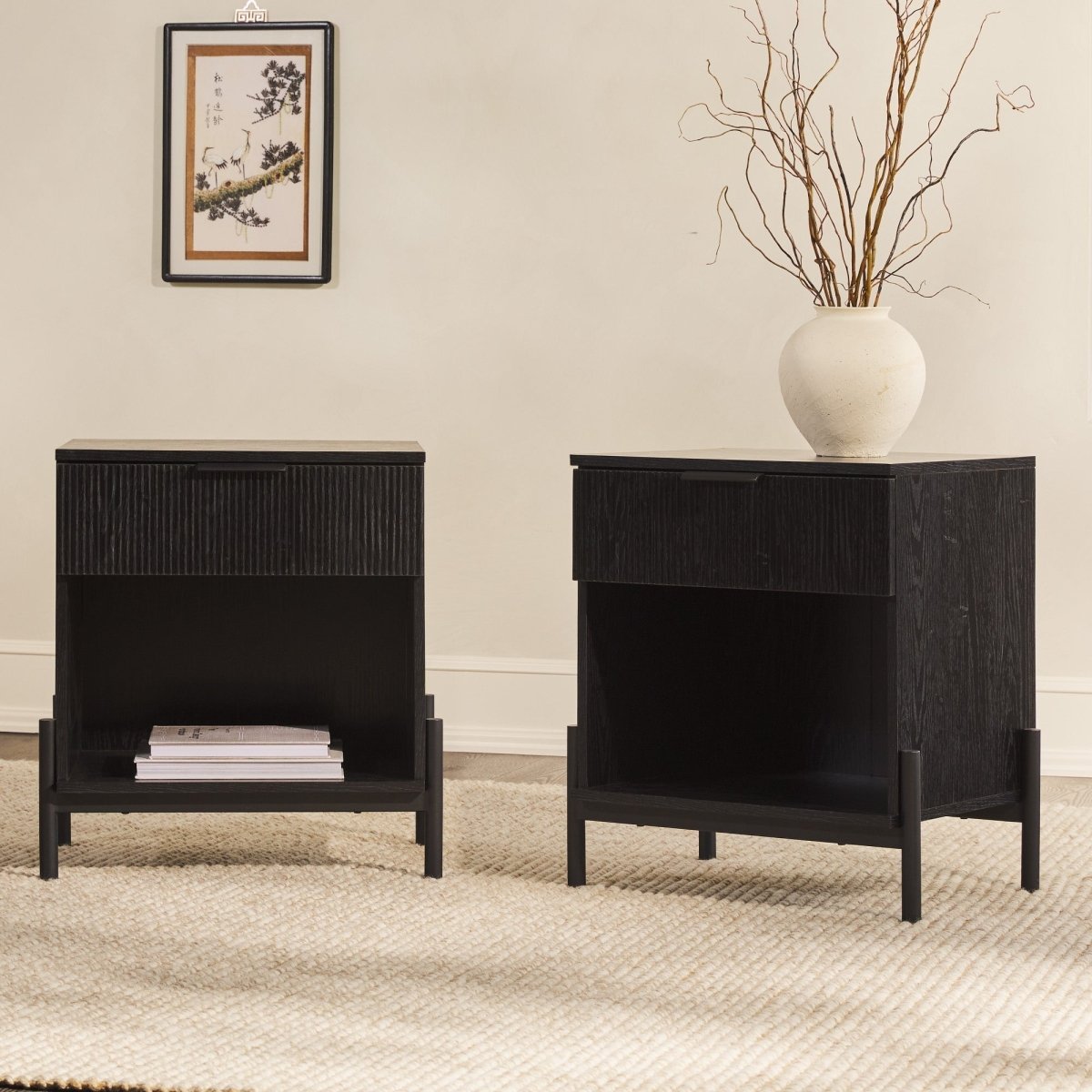 paris modern scandinavian reeded dresser Classic 3 Drawer Solid Wood Nightstand