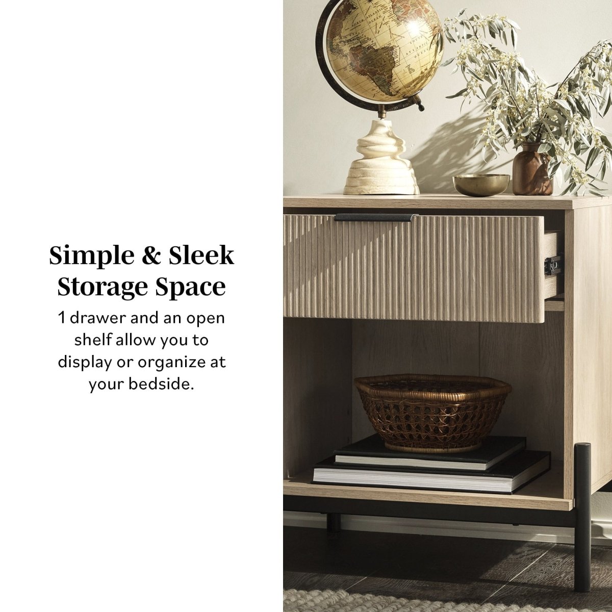 Walker Edison Paris Modern Scandinavian Reeded Nightstand