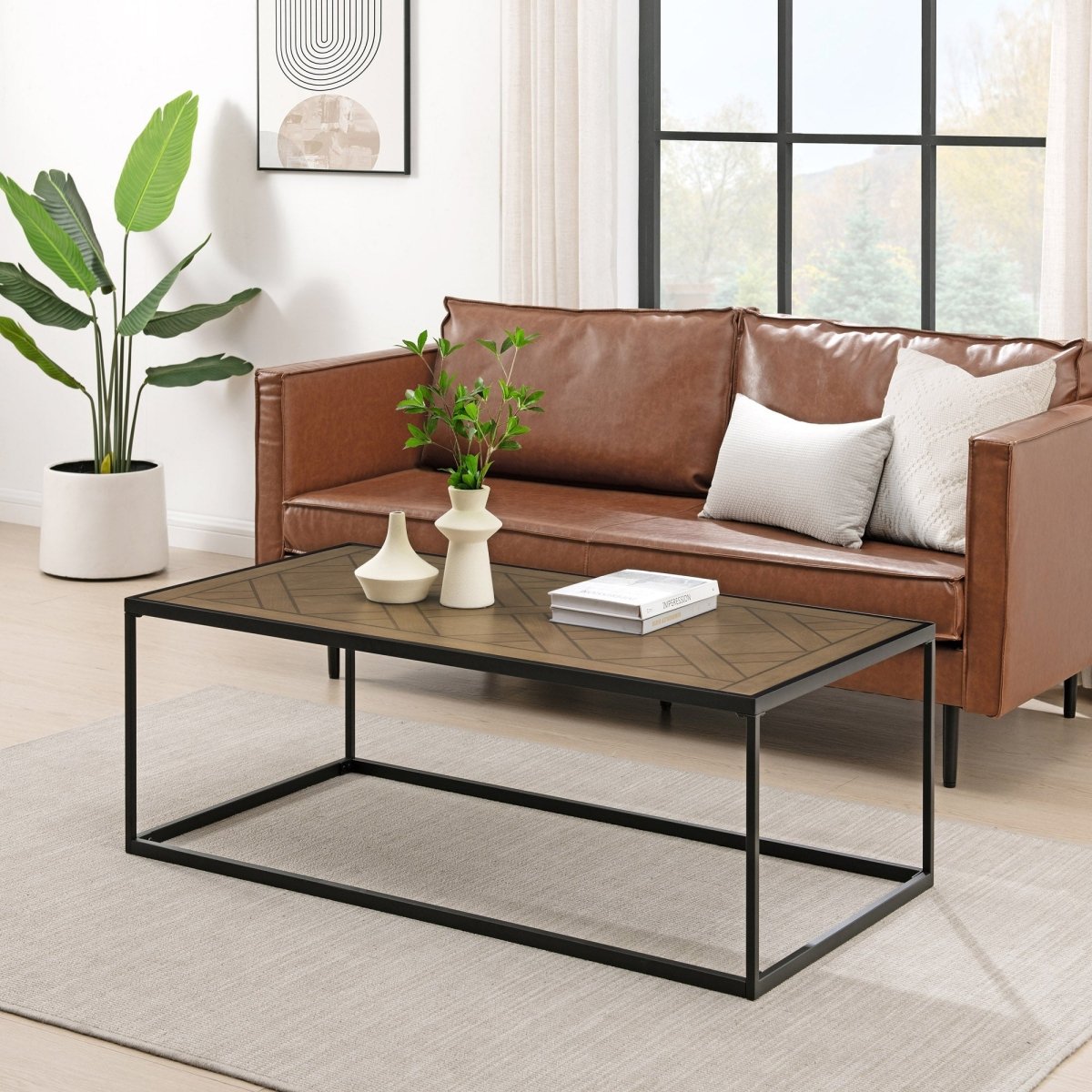 Walker Edison Parquet Contemporary Decorative Rectangle Coffee Table