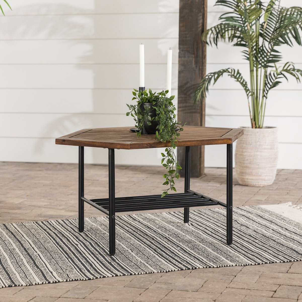 Walker Edison Pearson Modern Outdoor Hexagon Coffee Table