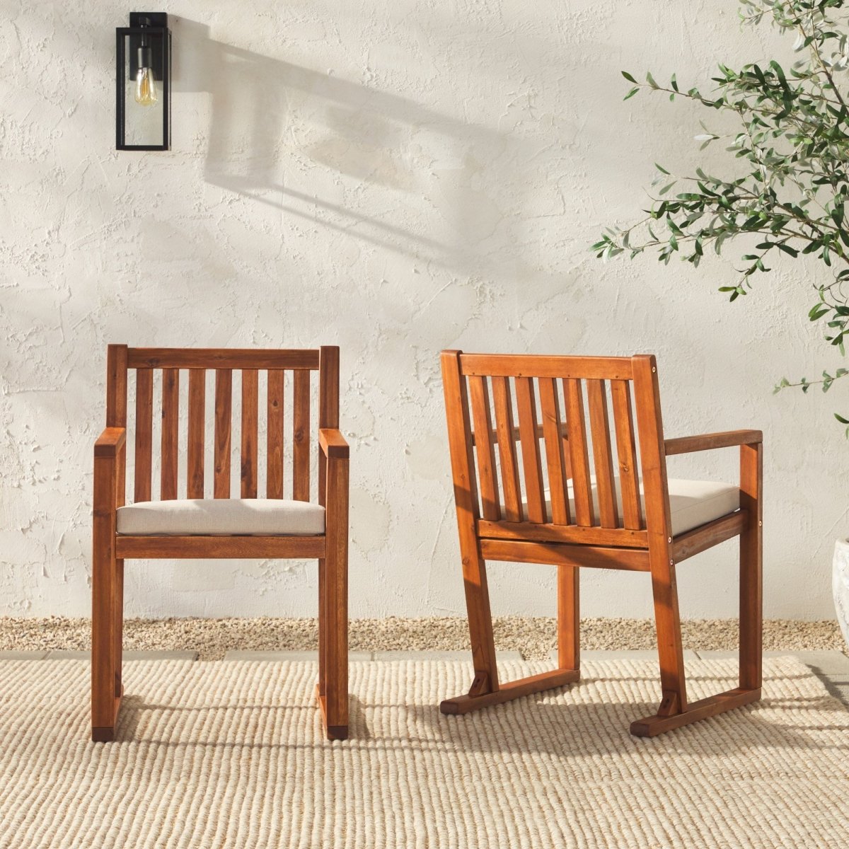 Walker Edison Prenton 2 - Piece Modern Solid Wood Slatted Outdoor Dining Chair