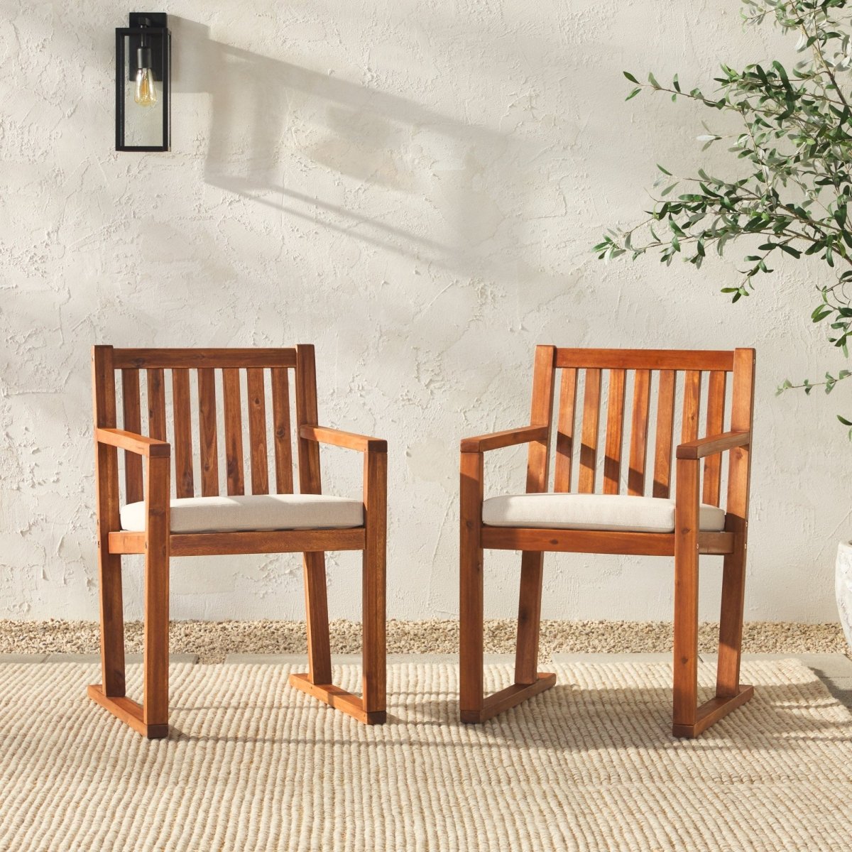 Walker Edison Prenton 2 - Piece Modern Solid Wood Slatted Outdoor Dining Chair