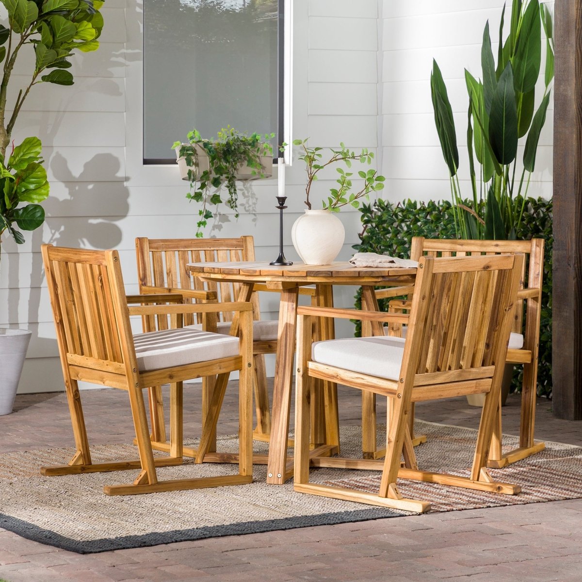 Walker Edison Prenton 5 - Piece Modern Solid Wood Geometric Outdoor Dining Set