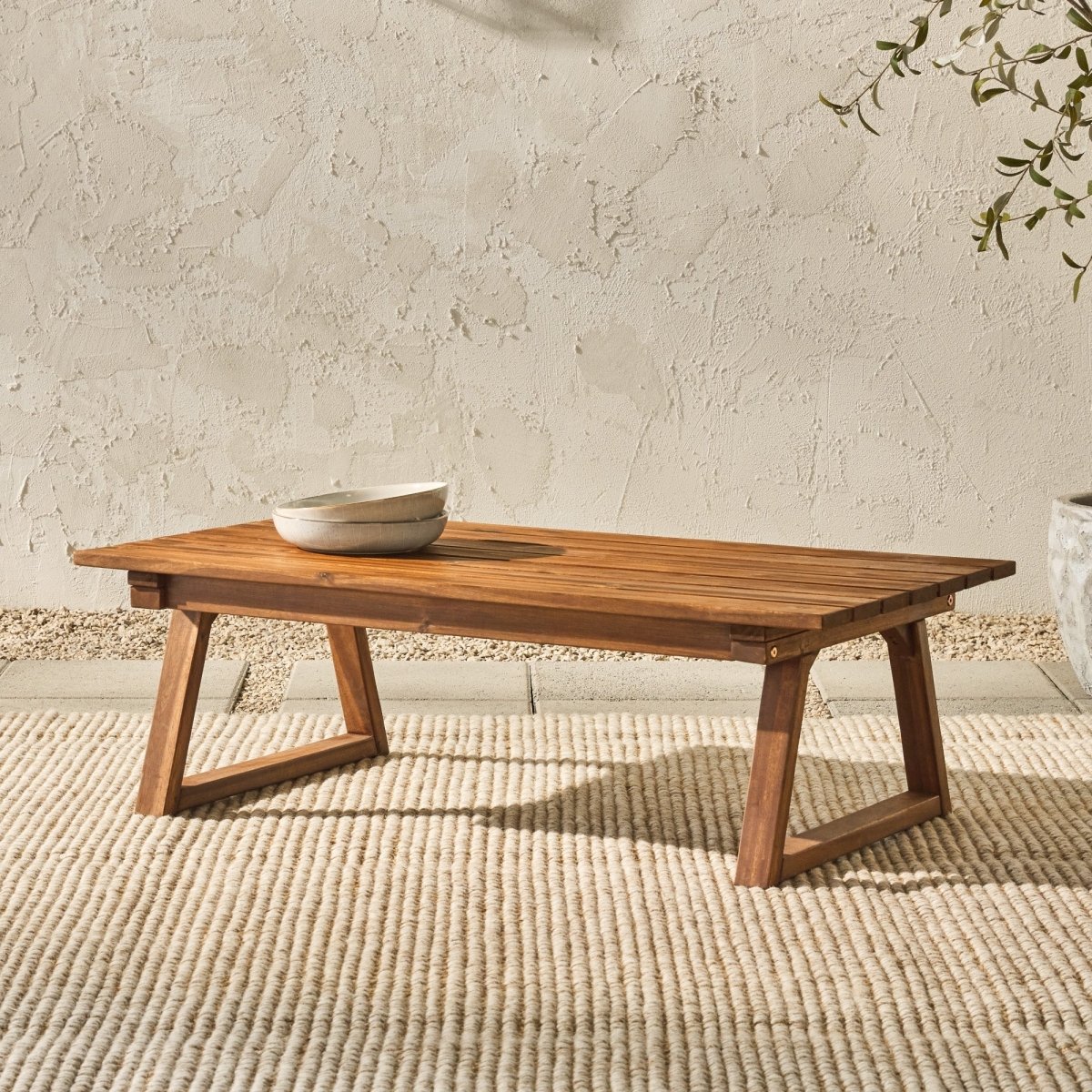 Walker Edison Prenton Modern Slat - Top Patio Coffee Table