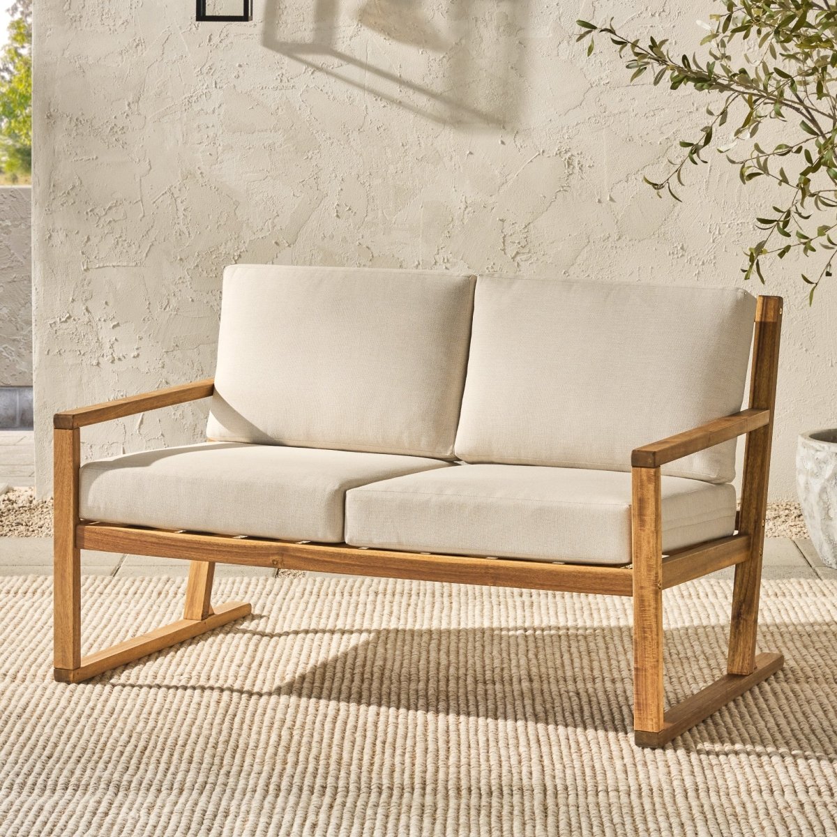 Walker Edison Prenton Modern Solid Wood Slatted Outdoor Loveseat