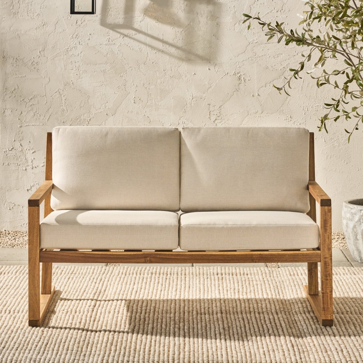 Walker Edison Prenton Modern Solid Wood Slatted Outdoor Loveseat