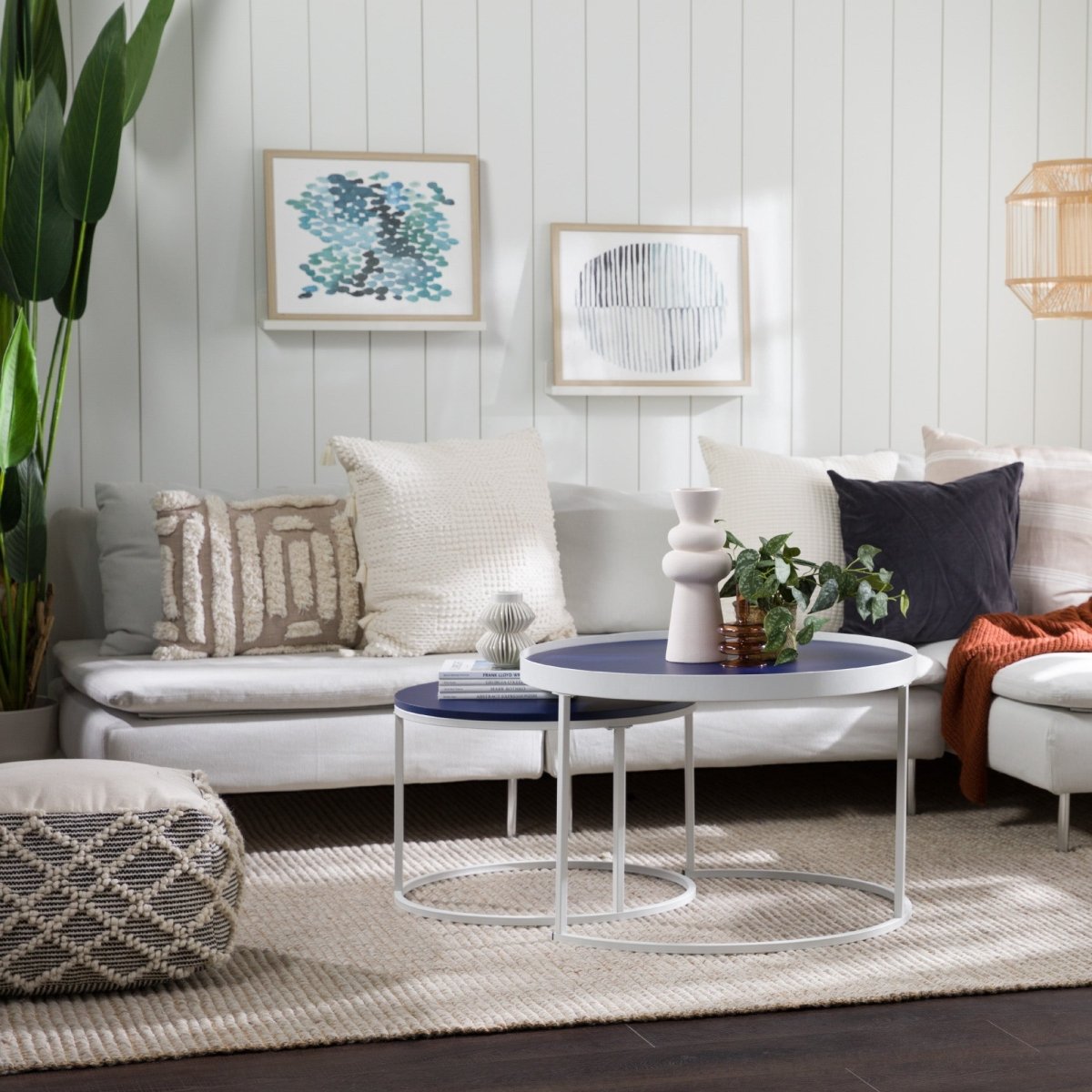 Walker Edison Round Nesting Coffee Tables Set of 2 - MDF Wood & Metal Base