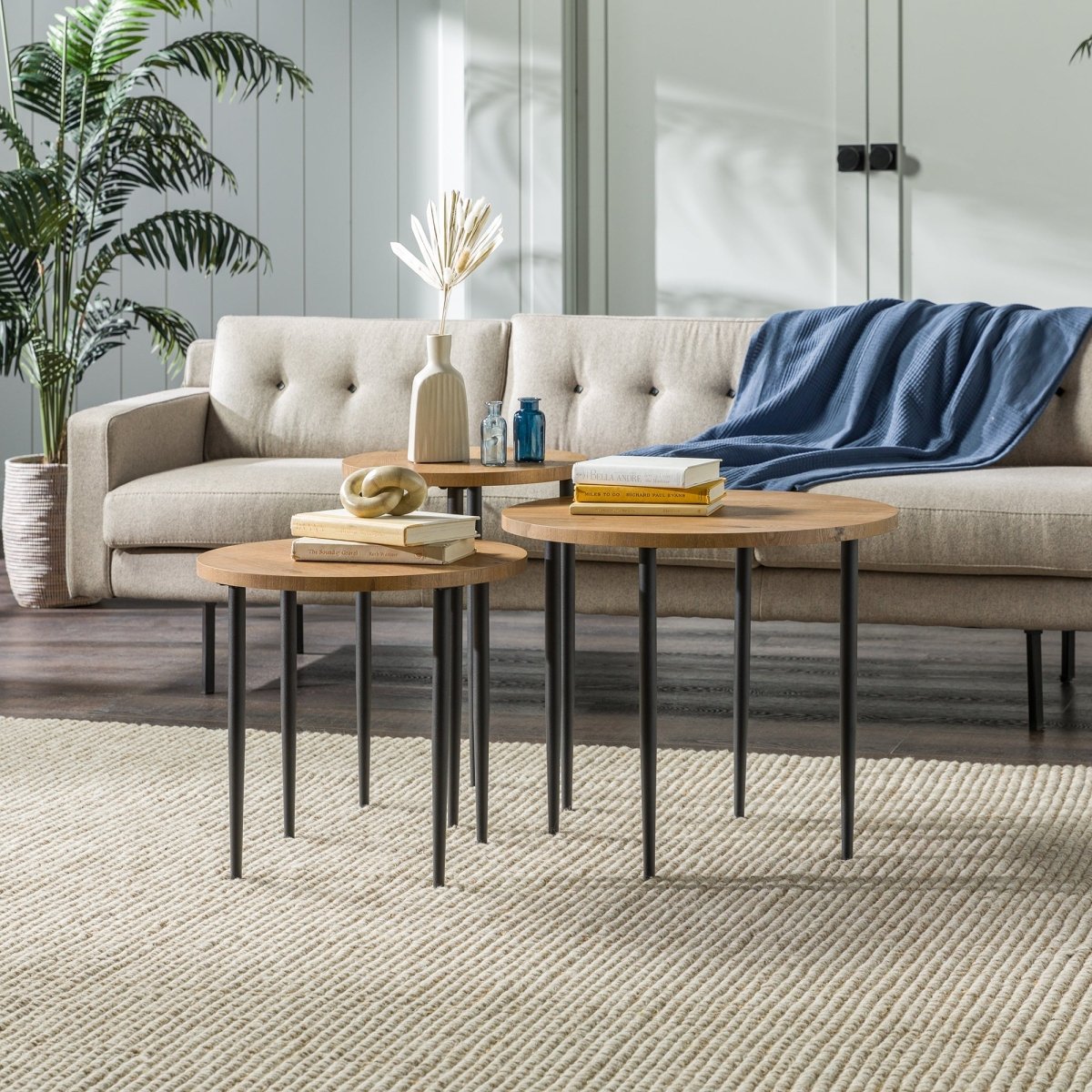 Walker Edison Round Nesting Coffee Tables Set of 3 - MDF Laminate Mid - Century