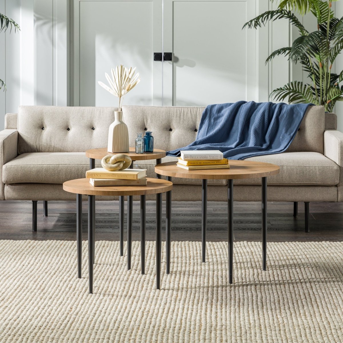 Walker Edison Round Nesting Coffee Tables Set of 3 - MDF Laminate Mid - Century