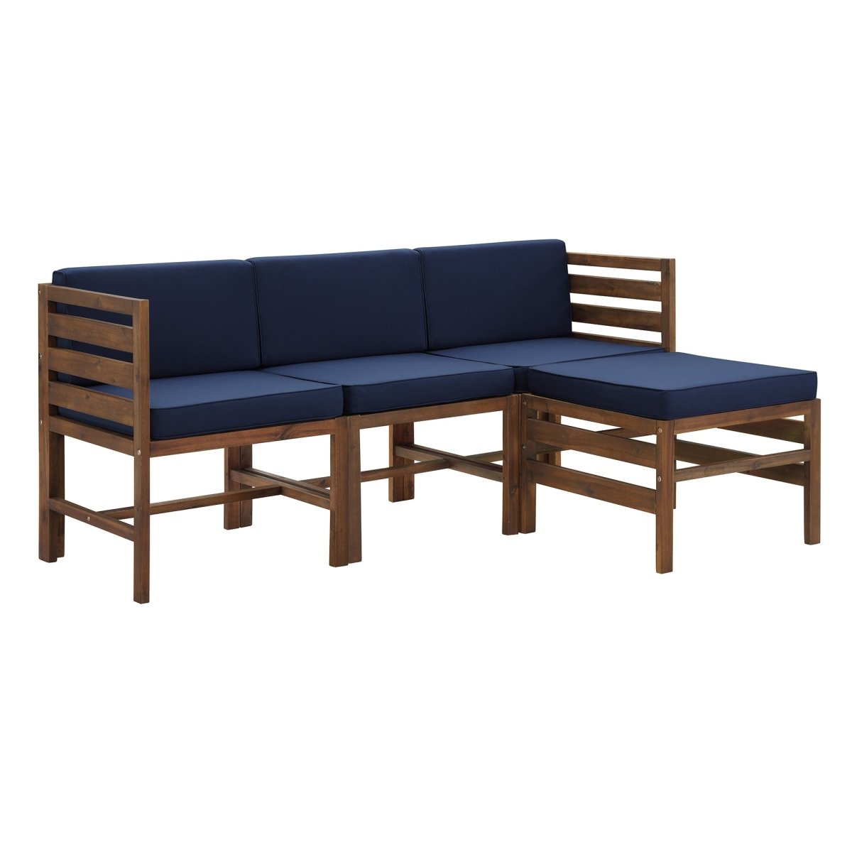 Walker Edison Sanibel 4 - Piece Acacia Wood Outdoor Sectional with Ottoman - Weather - Resistant Modular Lounge Set