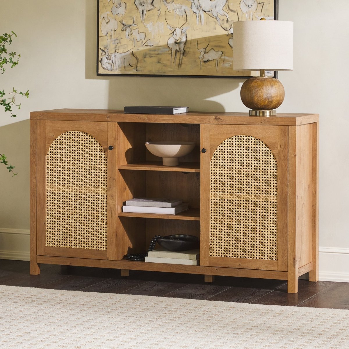 Walker Edison Sasha 58" 2 Door Sideboard with Arched Rattan Panels