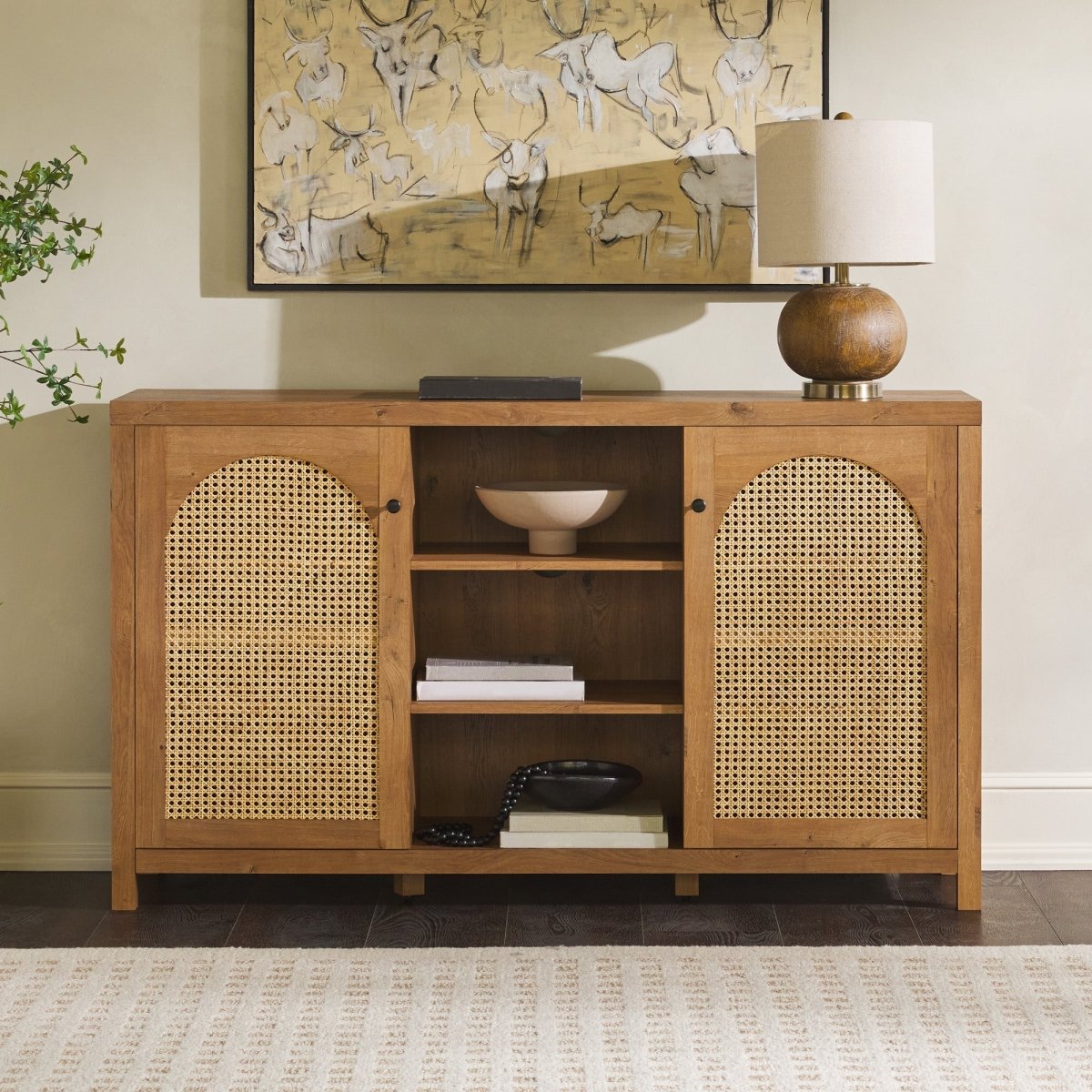 Walker Edison Sasha 58" 2 Door Sideboard with Arched Rattan Panels